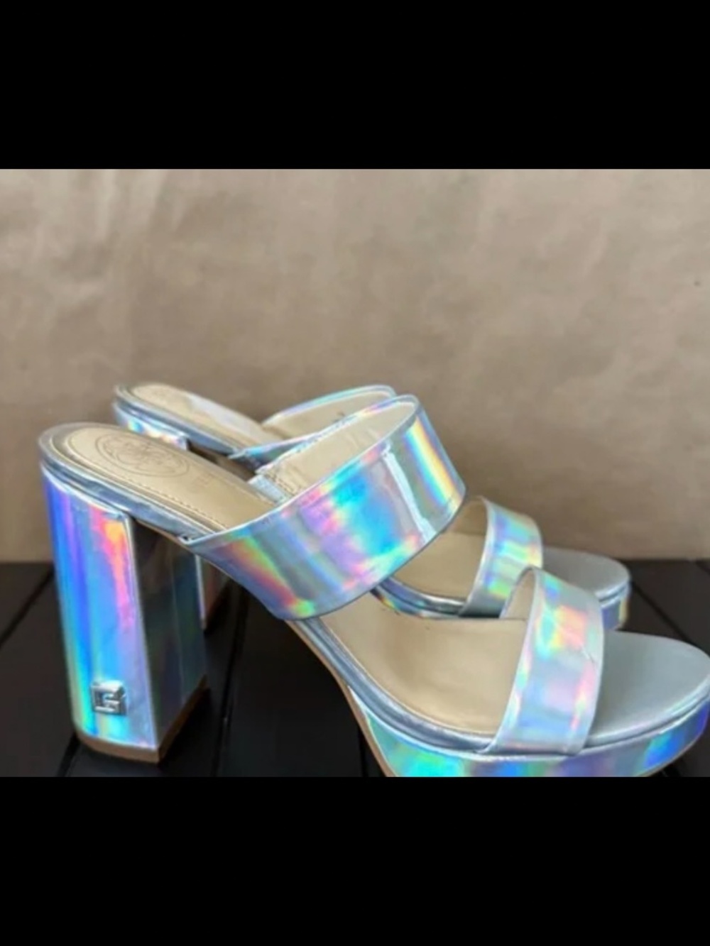 GUESS bluebell Holographic Platform Heels sandals